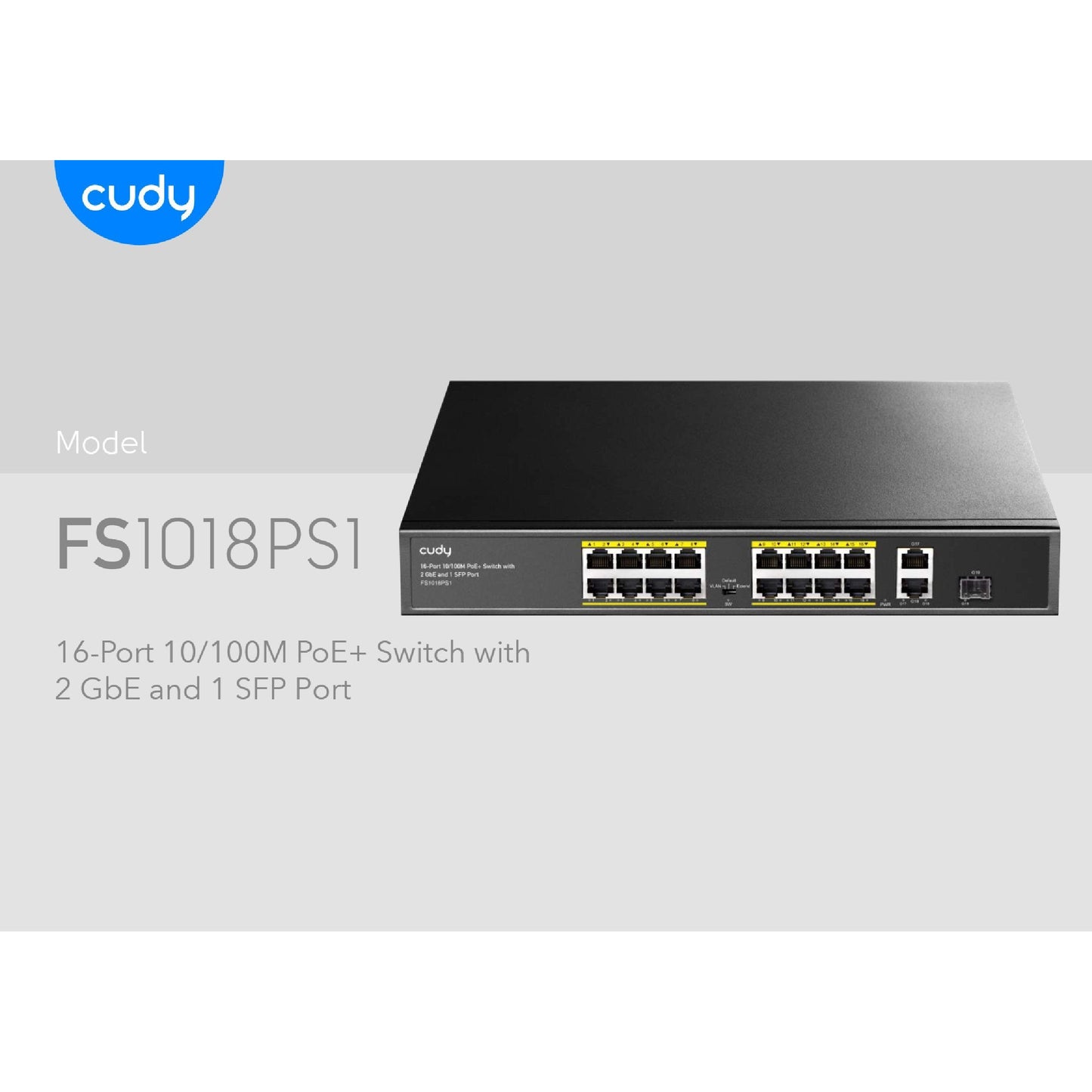 Cudy 16 Port Fast Ethernet PoE 190W 2 Gigabit 1SFP Switch | FS1018PS1