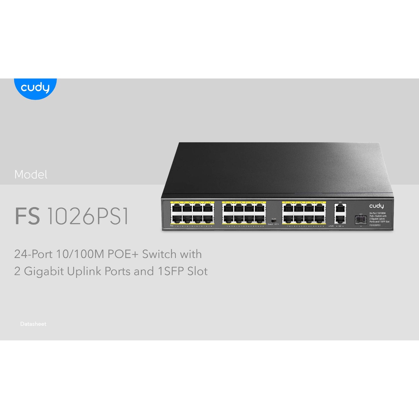 Cudy 24 Port Fast Ethernet PoE 290W 2 Gigabit 1SFP Switch | FS1026PS1