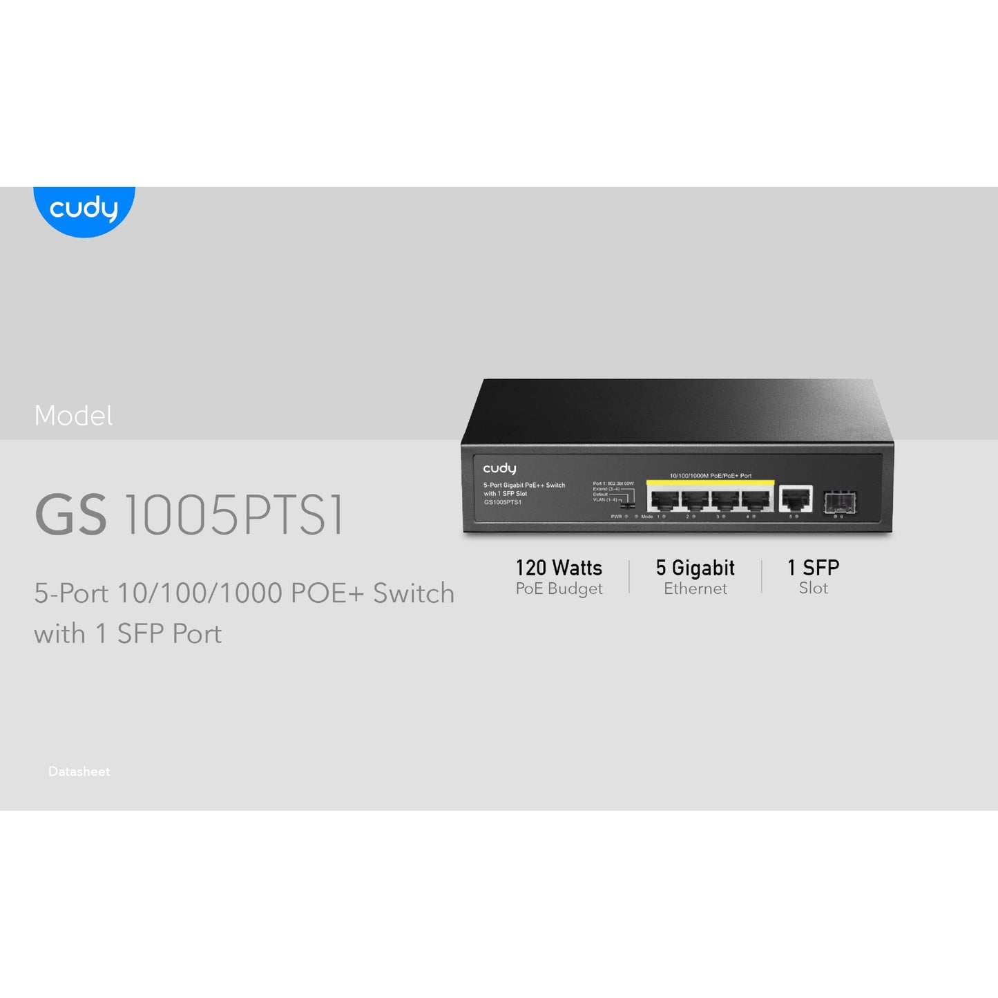 Cudy 5 Port Gigabit 4 PoE 120W 1SFP Switch | GS1005PTS1