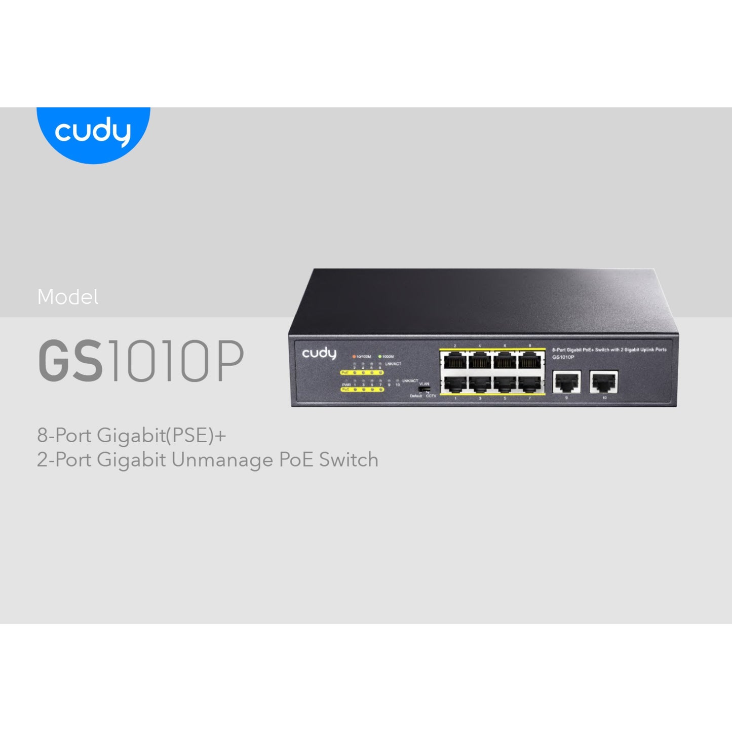 Cudy 10 Port Gigabit 8 PoE 100W PoE Switch | GS1010P