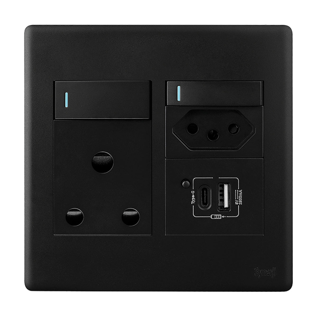 Synerji Deco 4x4 Wall Socket 16A with Euro Socket, USB-A & USB-C