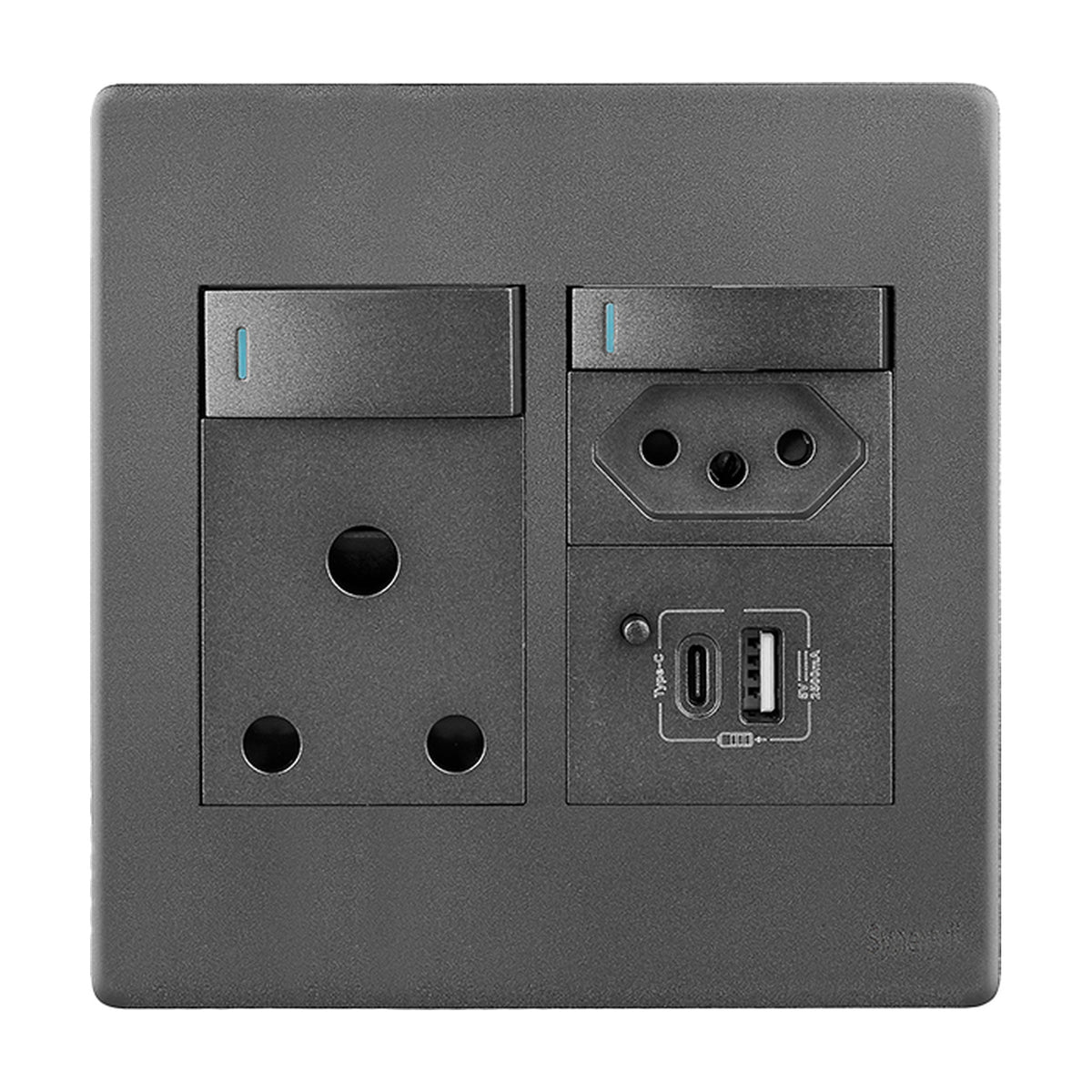 Synerji Deco 4x4 Wall Socket 16A with Euro Socket, USB-A & USB-C