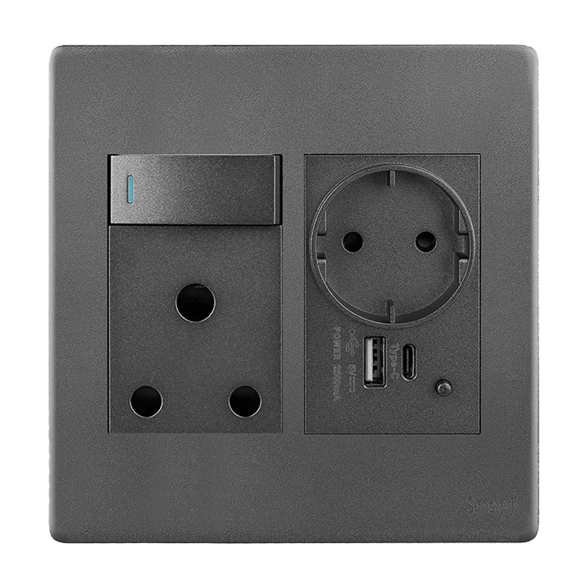 Synerji Deco 4x4 Wall Socket 16A with Euro Schuko Socket, USB-A & USB-C