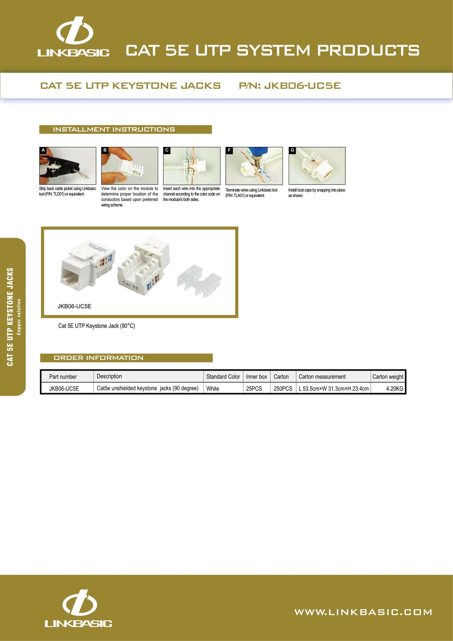 Linkbasic Cat5e UTP Keystone Jack. (Rack), (Termination)