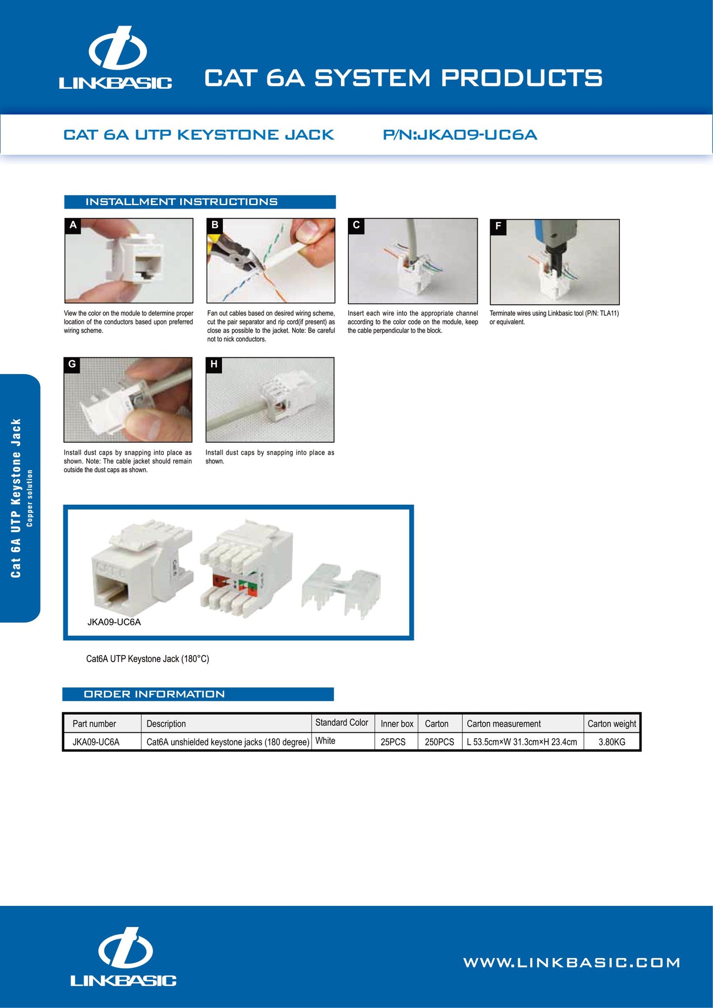 Linkbasic Cat6a UTP Keystone Jack. (Termination)