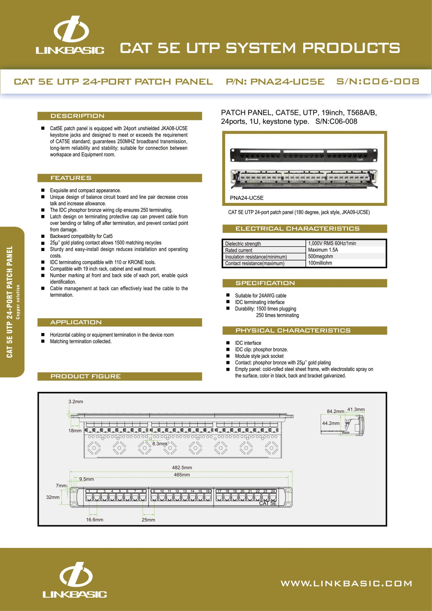 Linkbasic 24 Port Cat5e Rack Mount Patch Panel