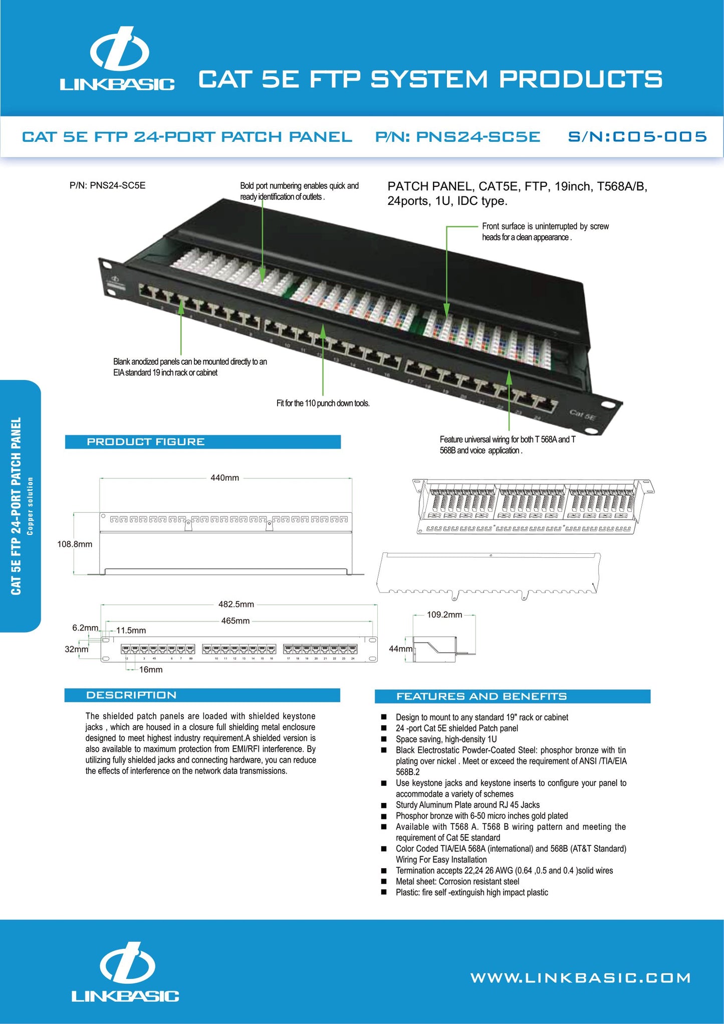 Linkbasic 24 Port Shielded Rack Mount Patch Panel