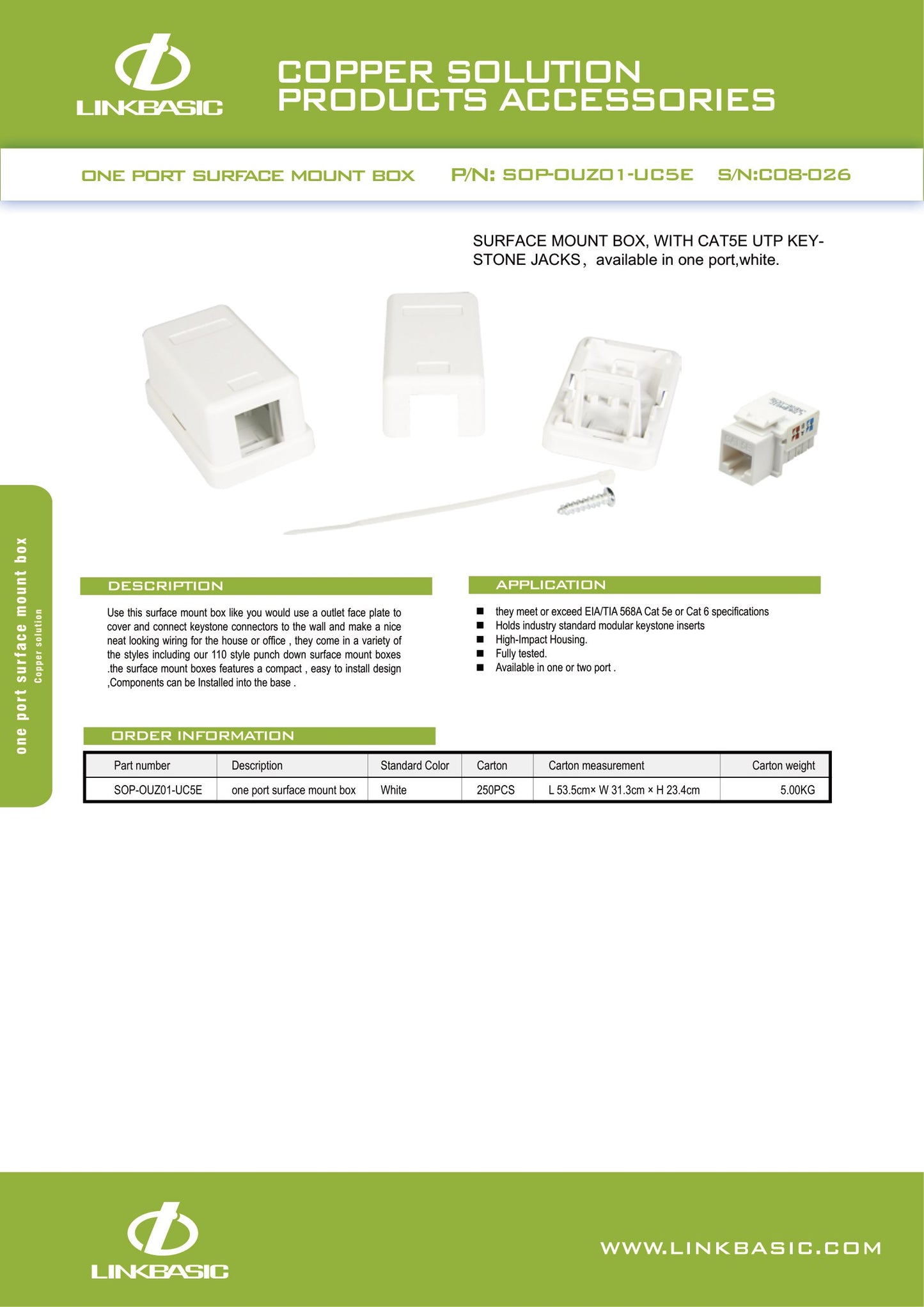 Linkbasic Cat5e Single Surface Mount Box. (Termination)