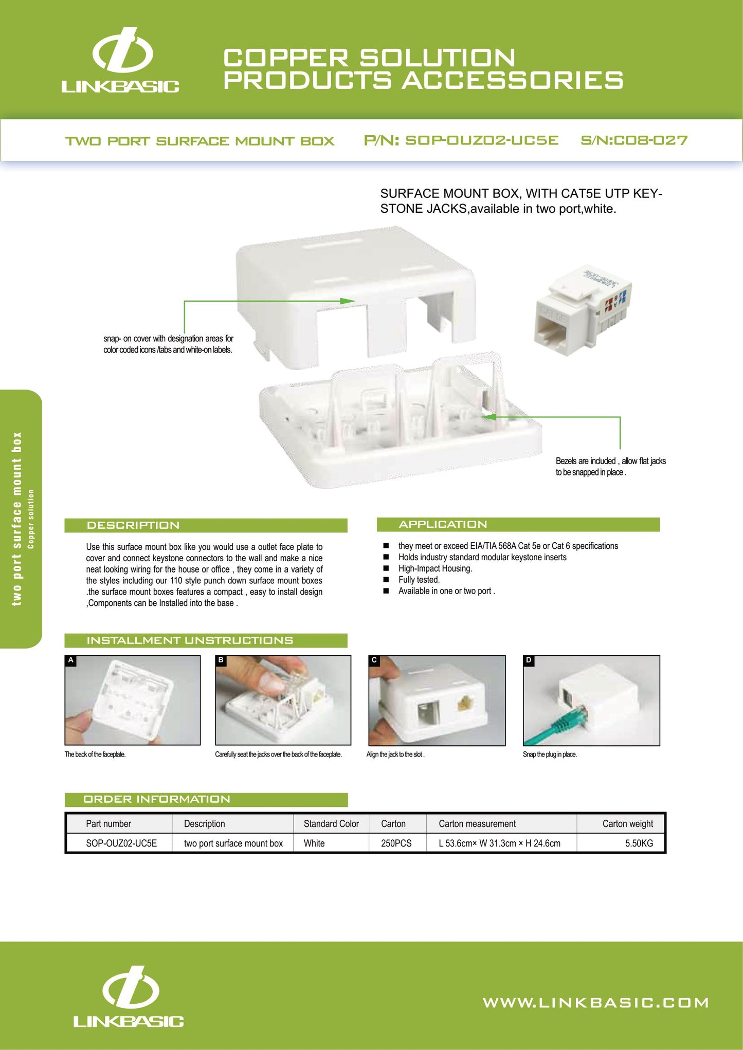 Linkbasic Cat5e Double Surface Mount Box. (Termination)
