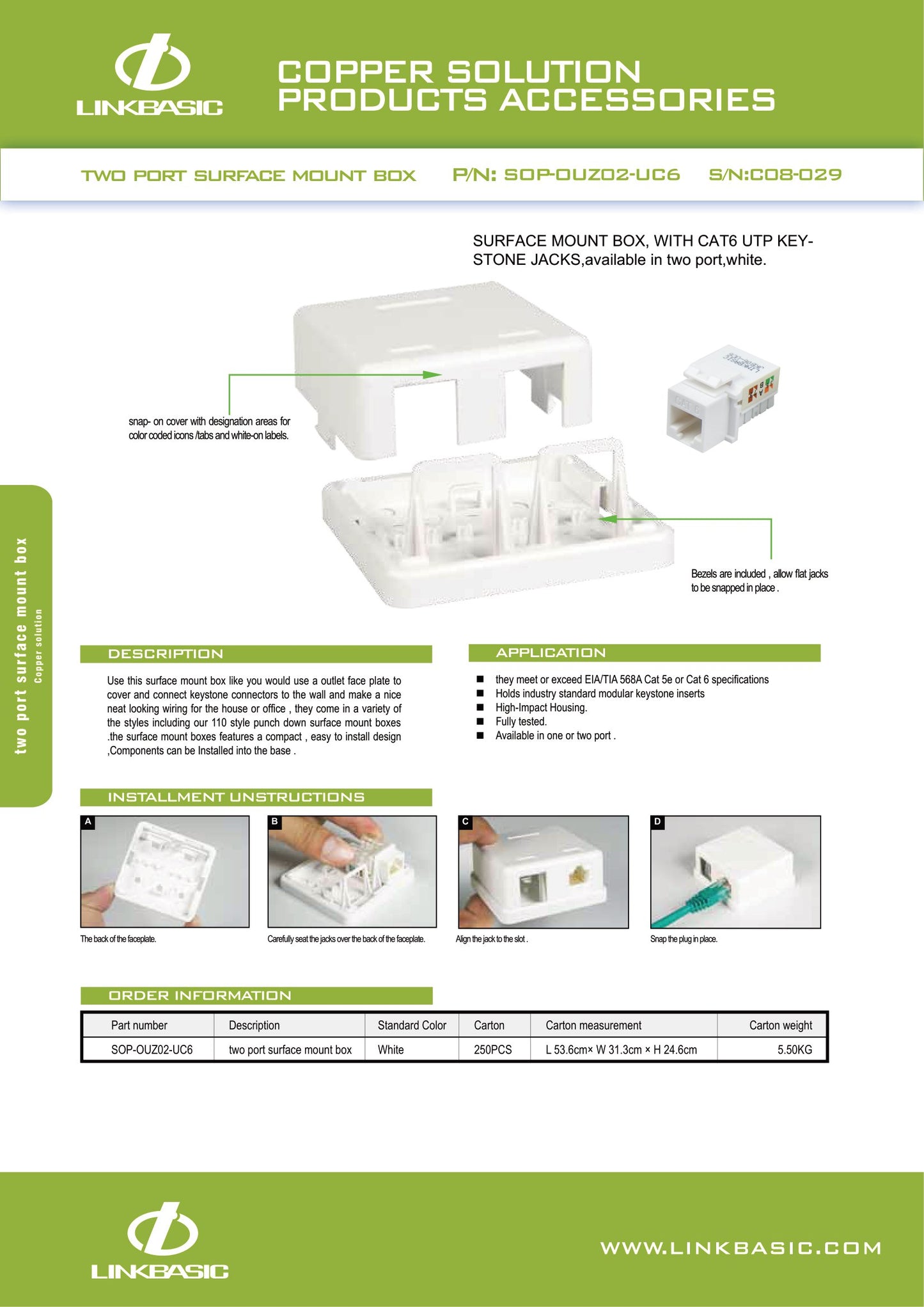 Linkbasic Cat6 Double Surface Mount Box. (Termination)
