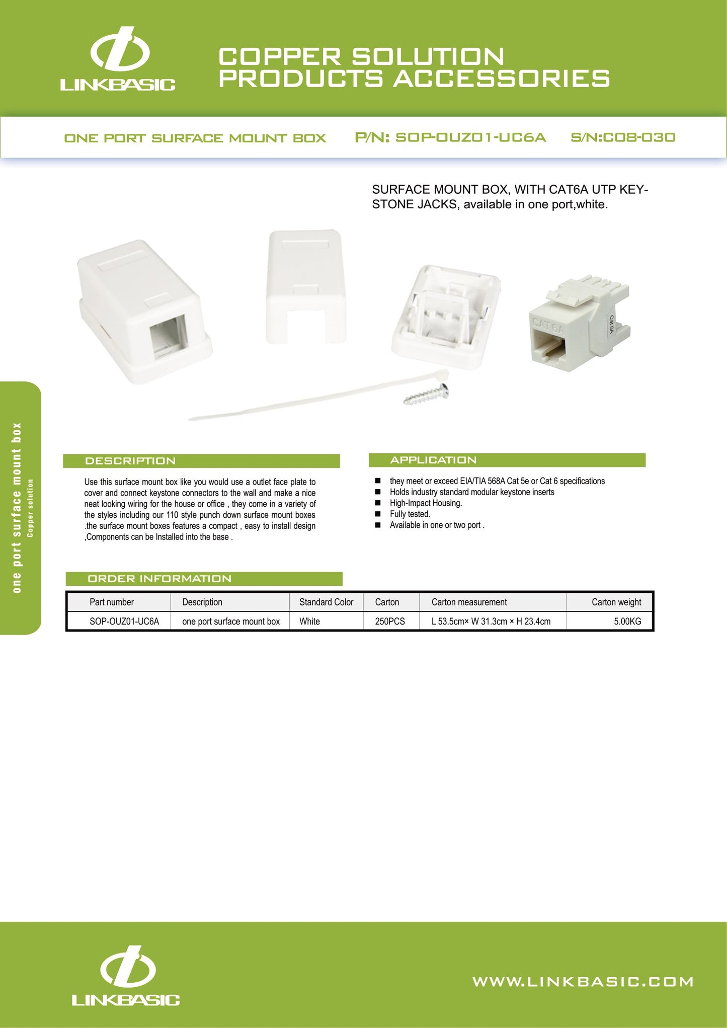 Linkbasic Cat6a Single Surface Mount Box. (Termination)