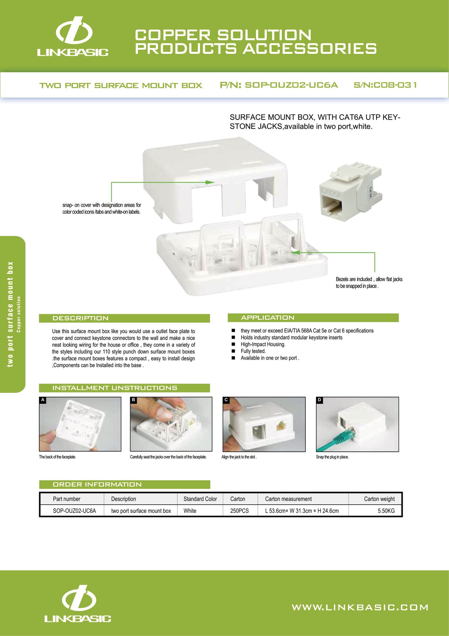 Linkbasic Cat6a Double Surface Mount Box. (Termination)
