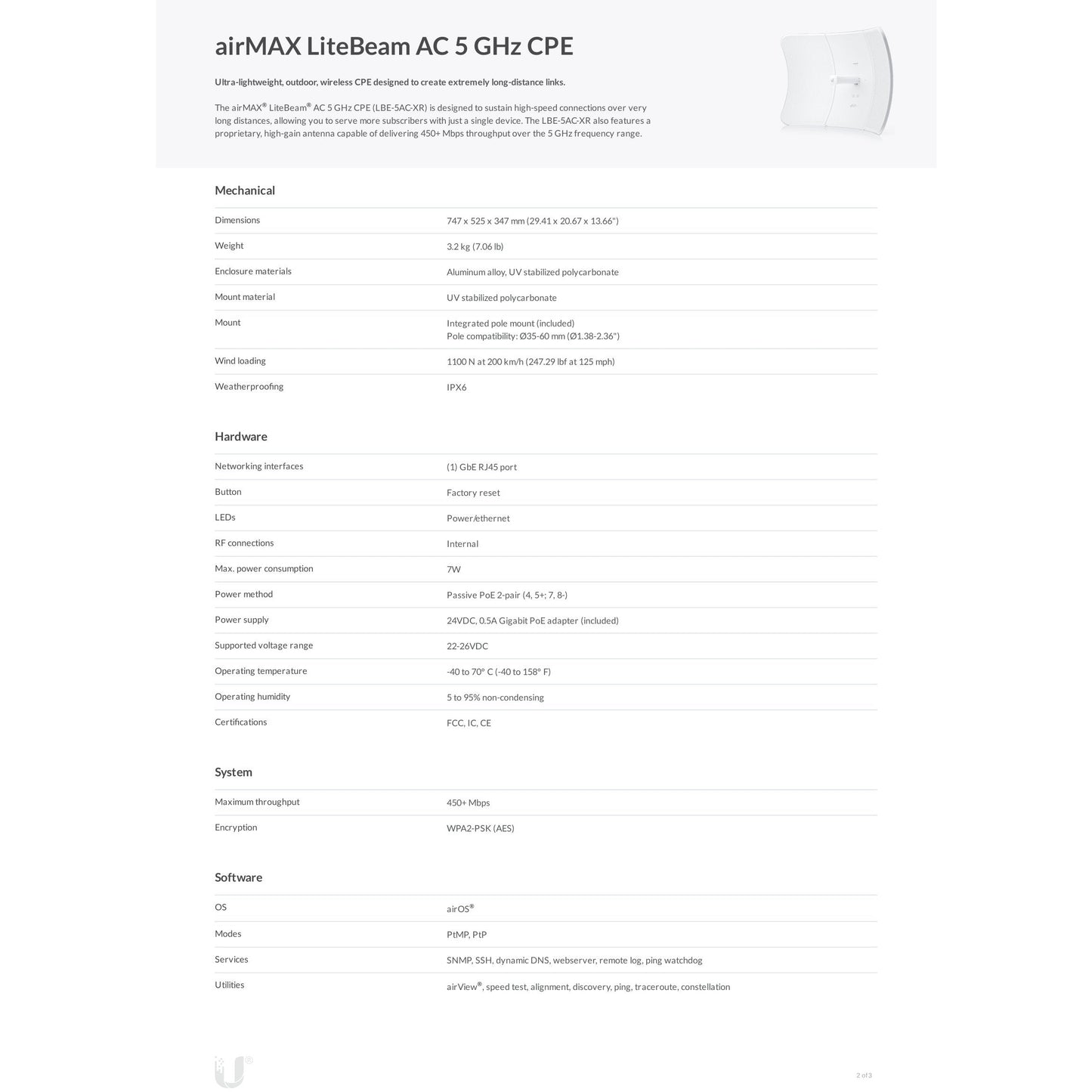 Ubiquiti UISP airMAX LiteBeam AC XR 5GHz 29dBi Radio | LBE-5AC-XR