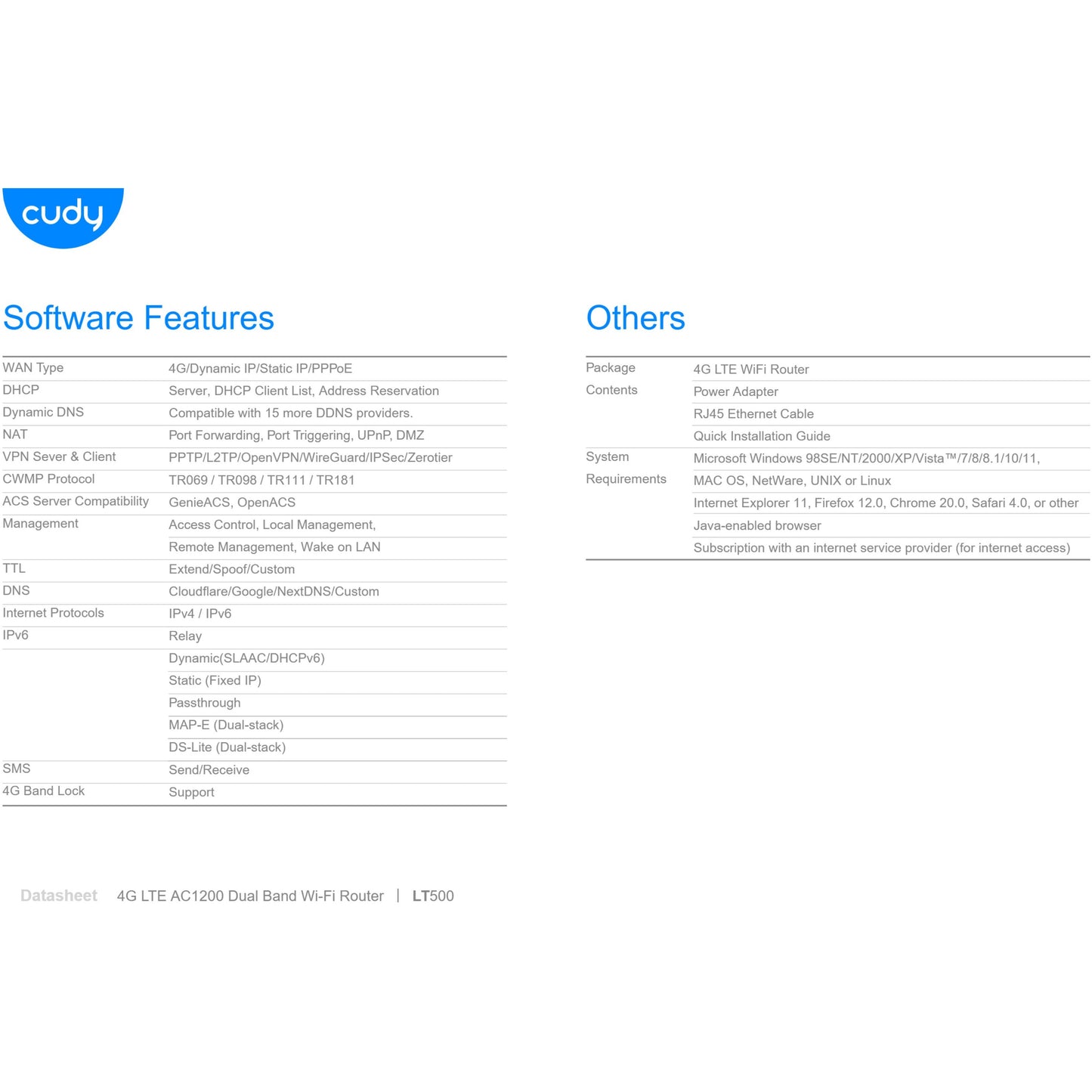Cudy 4G LTE4 Dual Band 1200Mbps WiFi 5 Router | LT500 (Cudy Mesh compatible)