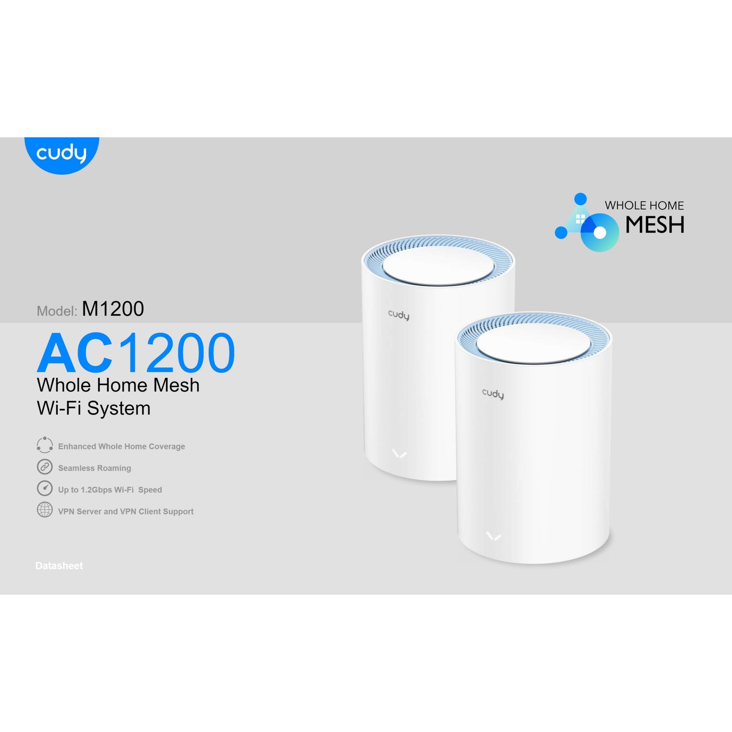 Cudy: AC1200 Dual Band Whole Home Wi-Fi Mesh Router System, Model: M1200 2-pack