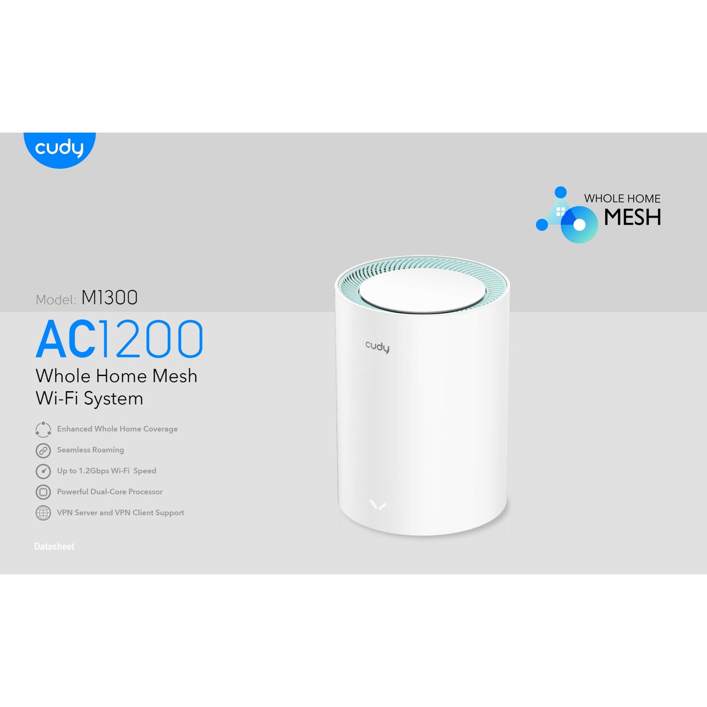 Cudy: Dual Band WiFi 5 1200Mbps Gigabit Mesh Router | M1300 (1-Pack)