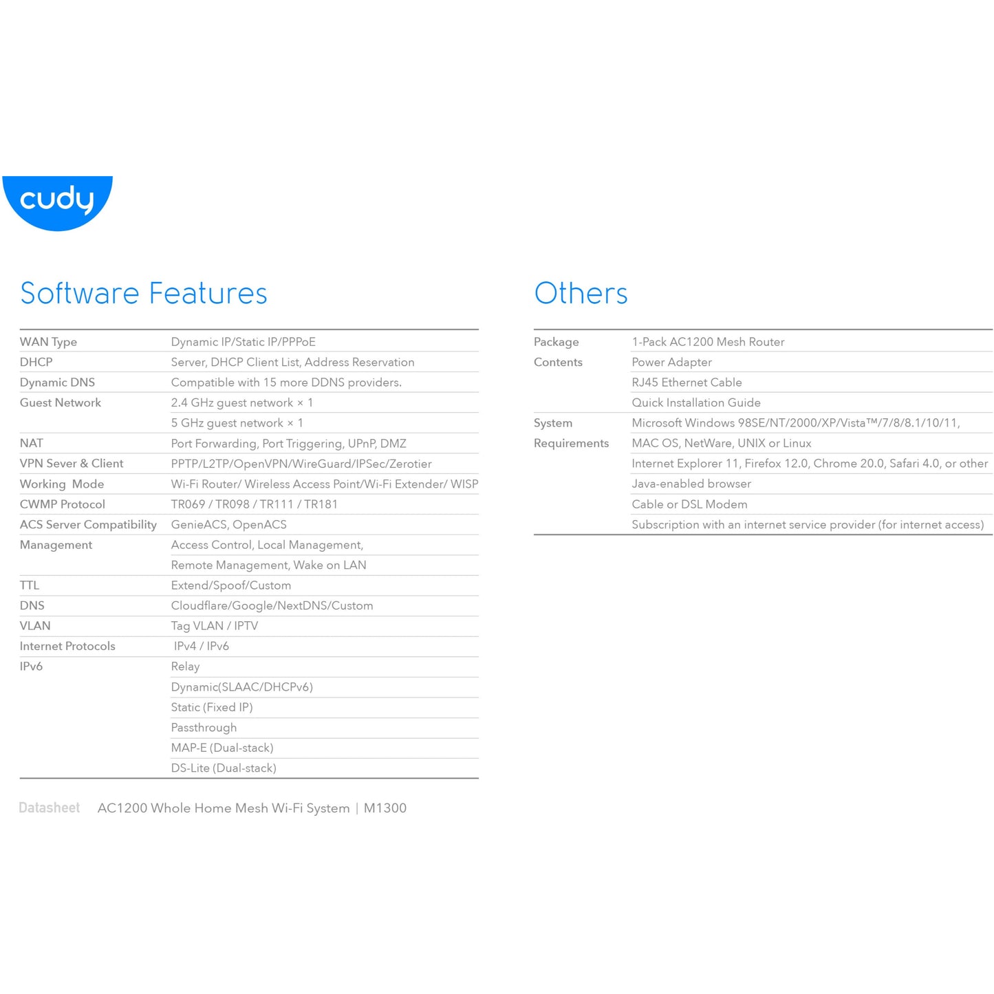 Cudy: Dual Band WiFi 5 1200Mbps Gigabit Mesh Router | M1300 (1-Pack)