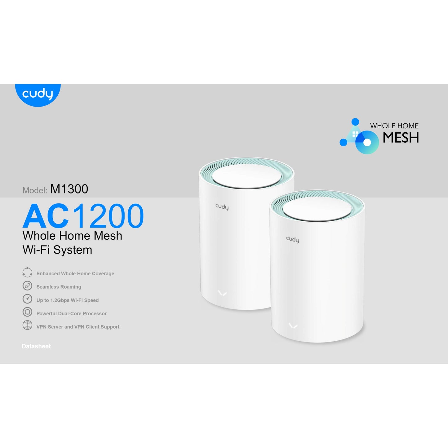 Cudy Dual Band WiFi 5 1200Mbps Gigabit Mesh Router 2 Pack | M1300 (2-Pack)