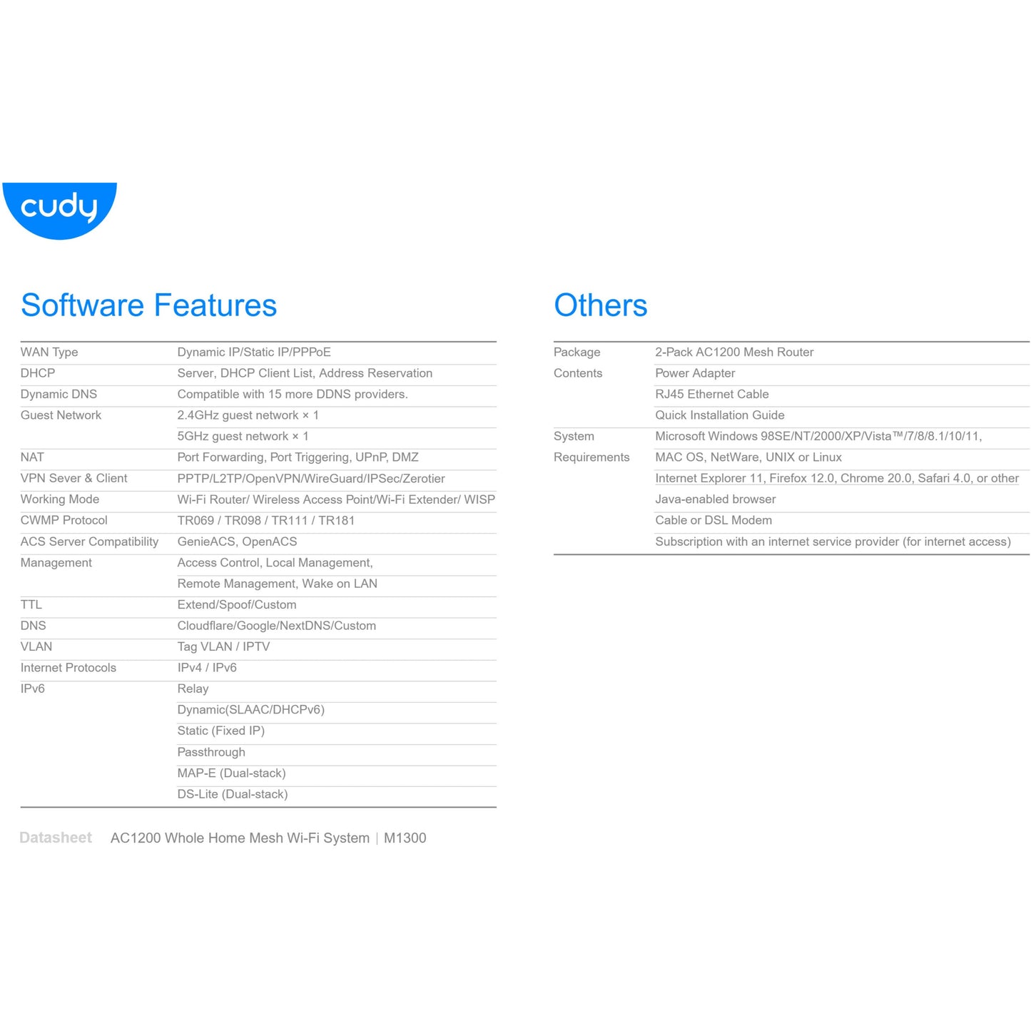 Cudy Dual Band WiFi 5 1200Mbps Gigabit Mesh Router 2 Pack | M1300 (2-Pack)