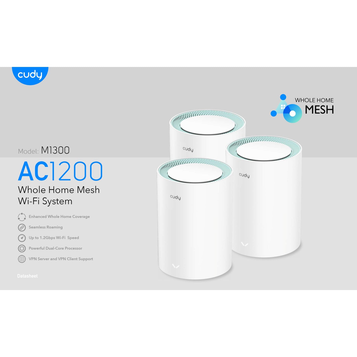Cudy: Dual Band WiFi 5 1200Mbps Gigabit Mesh Router 3 Pack | M1300 (3-Pack)