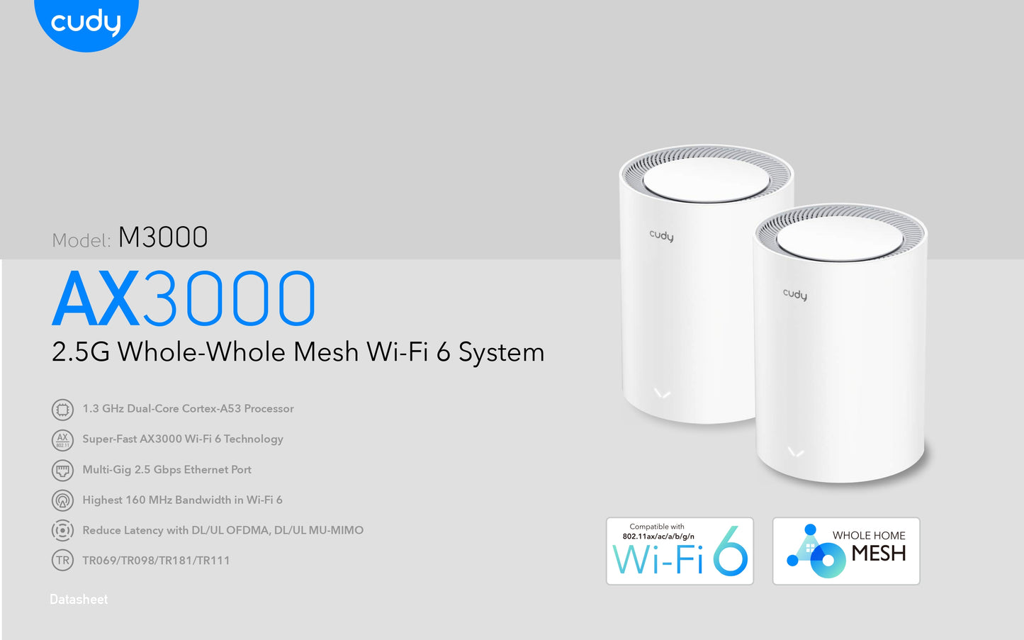 Cudy Dual Band WiFi 6 3000Mbps Multi-Gigabit Mesh 3-Pack | M3000 (3-Pack)