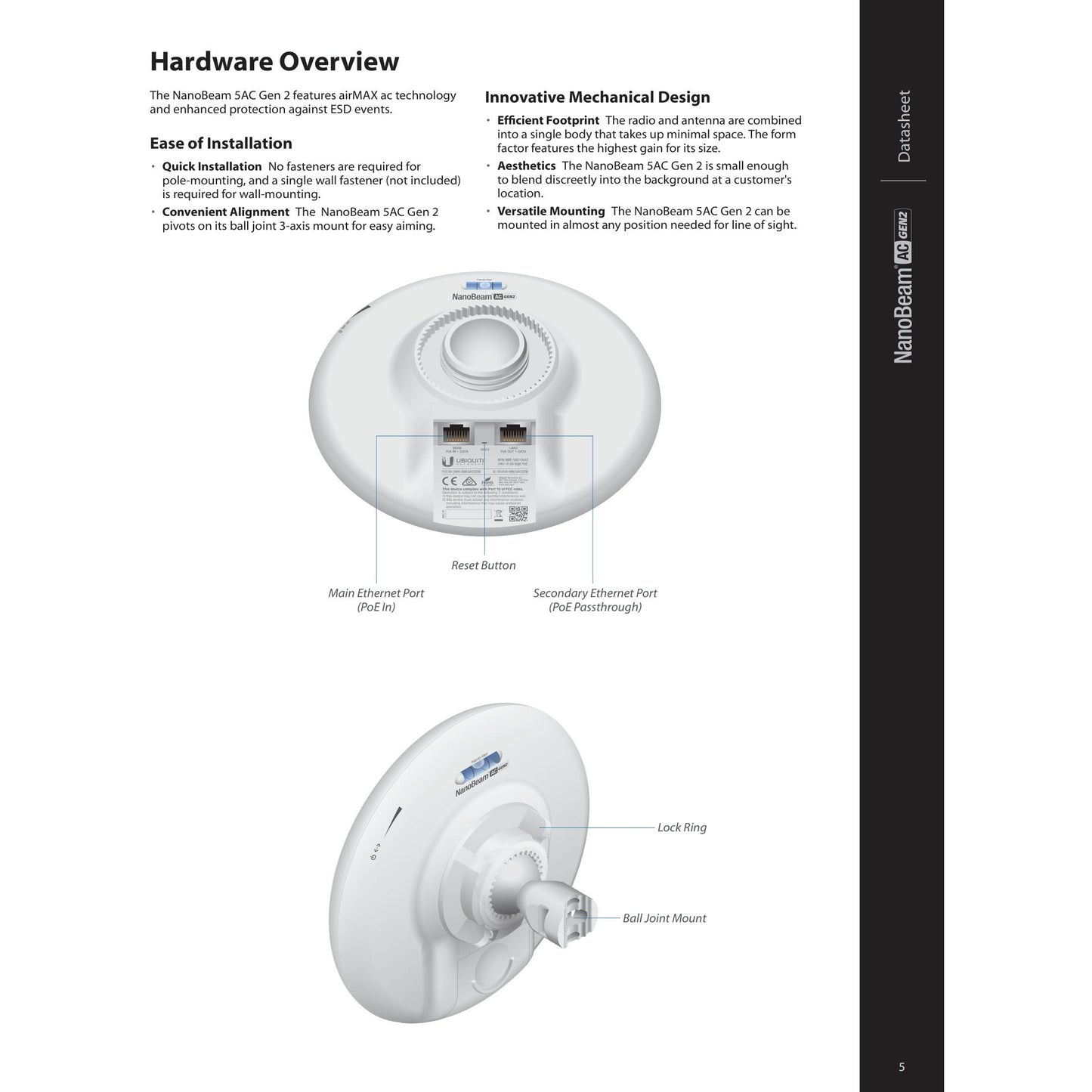 Ubiquiti UISP airMAX NanoBeam AC 5GHz 19dBi Radio | NBE-5AC-Gen2