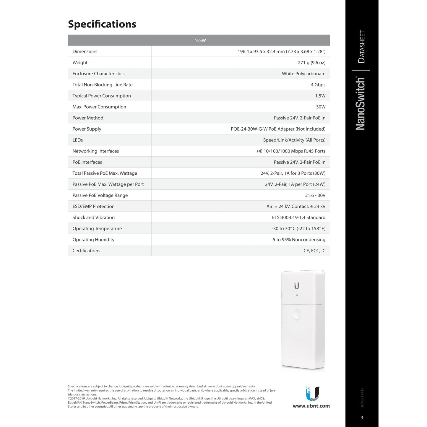 Ubiquiti NanoSwitch Outdoor 4 Port Gigabit with 3 POE Out | N-SW