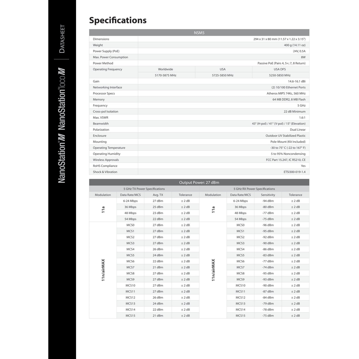 Ubiquiti UISP airMAX NanoStation M5 5GHz 16dBi Radio | NSM5
