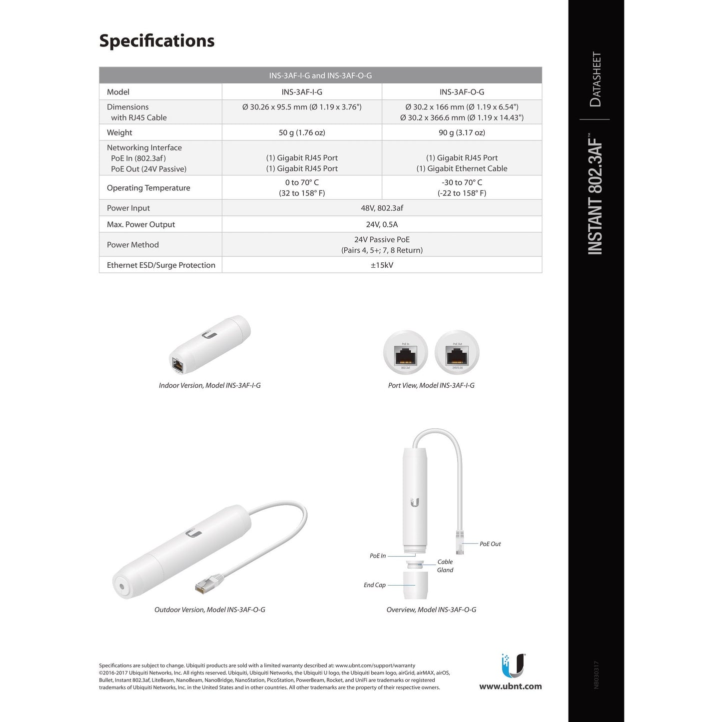 Ubiquiti 802.3af to 24VDC Gigabit Outdoor Adapter | INS-3AF-O-G