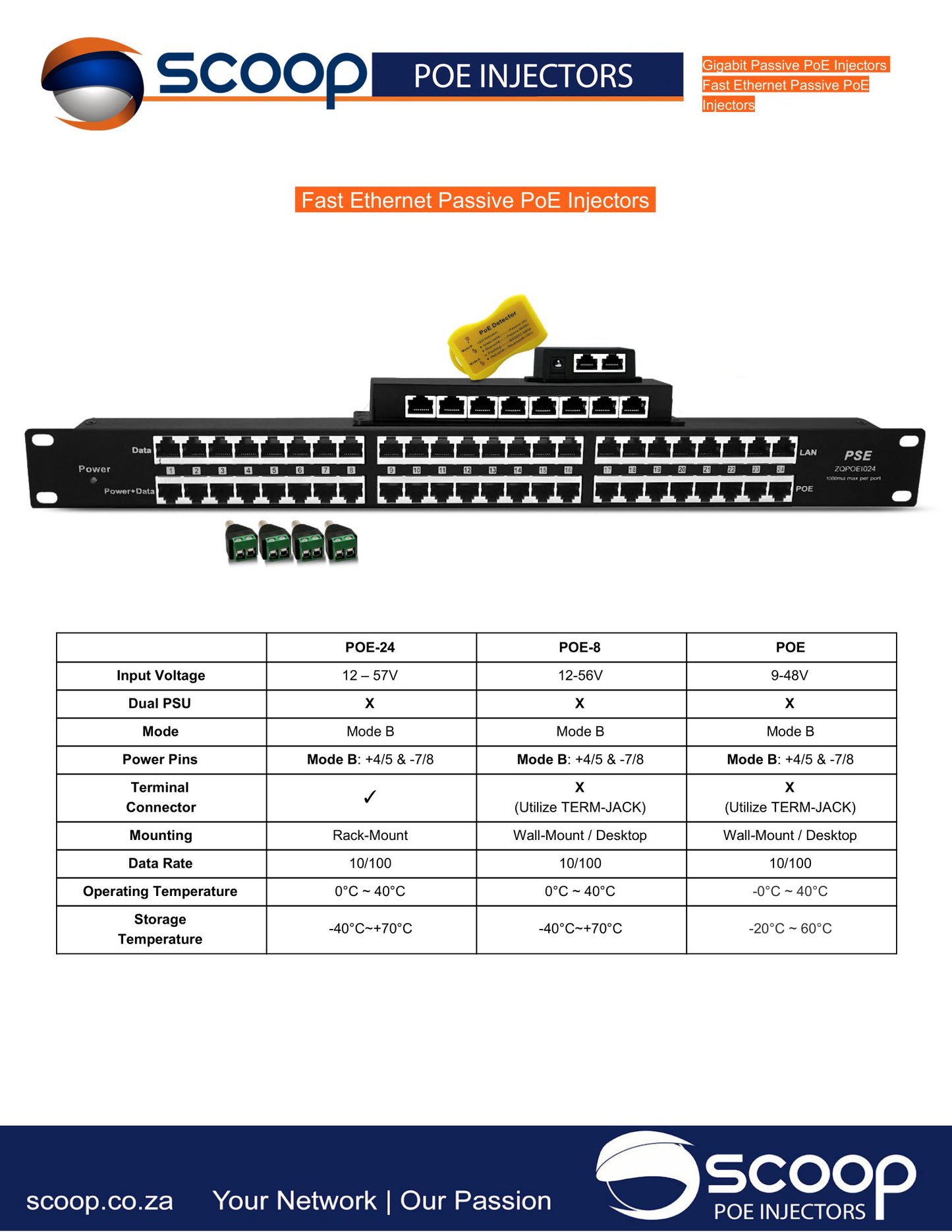 Single Port Fast Ethernet Passive PoE Injector