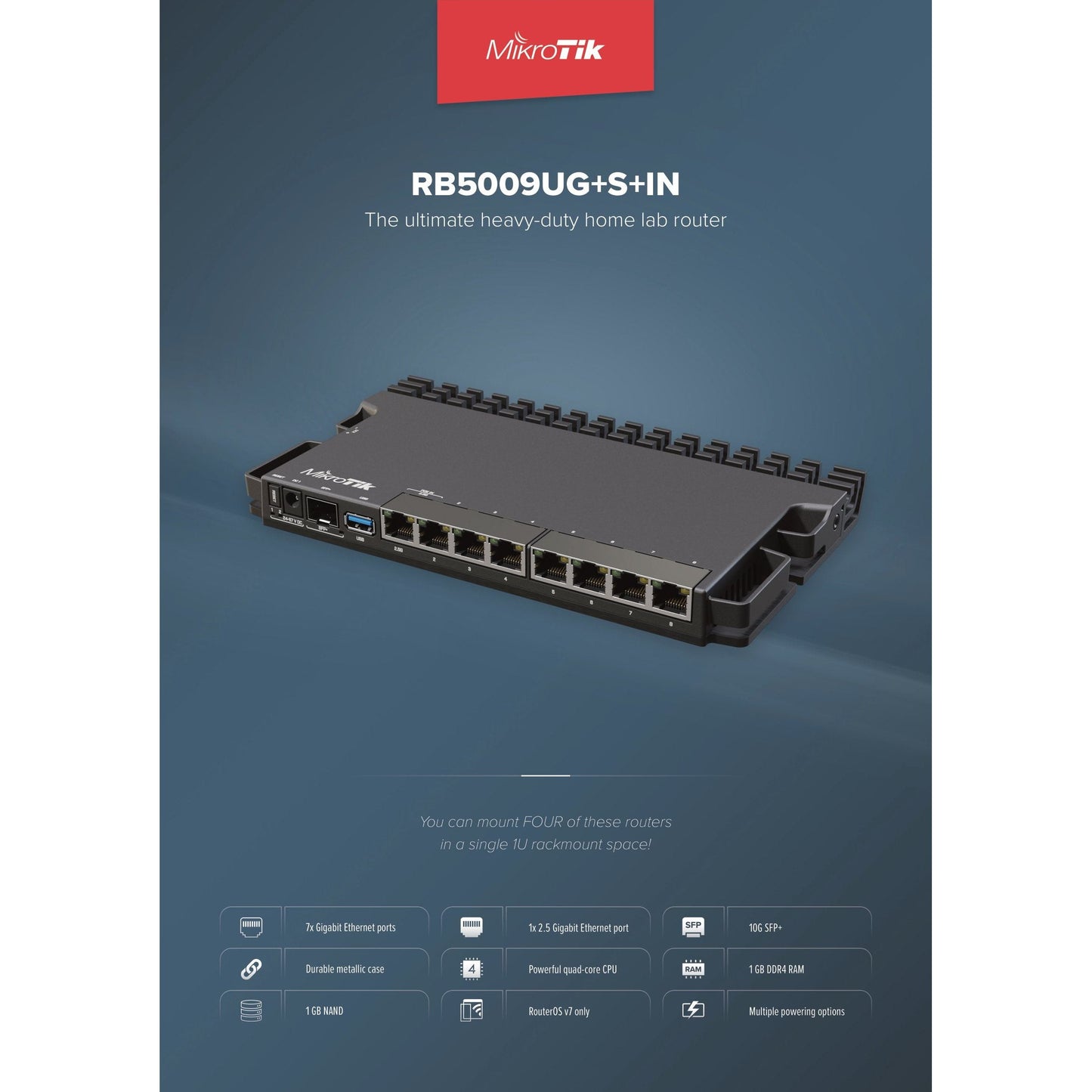 MikroTik 7 Gigabit 1x 2.5Gbps 1SFP+ 4 Core Router | RB5009UG+S+IN