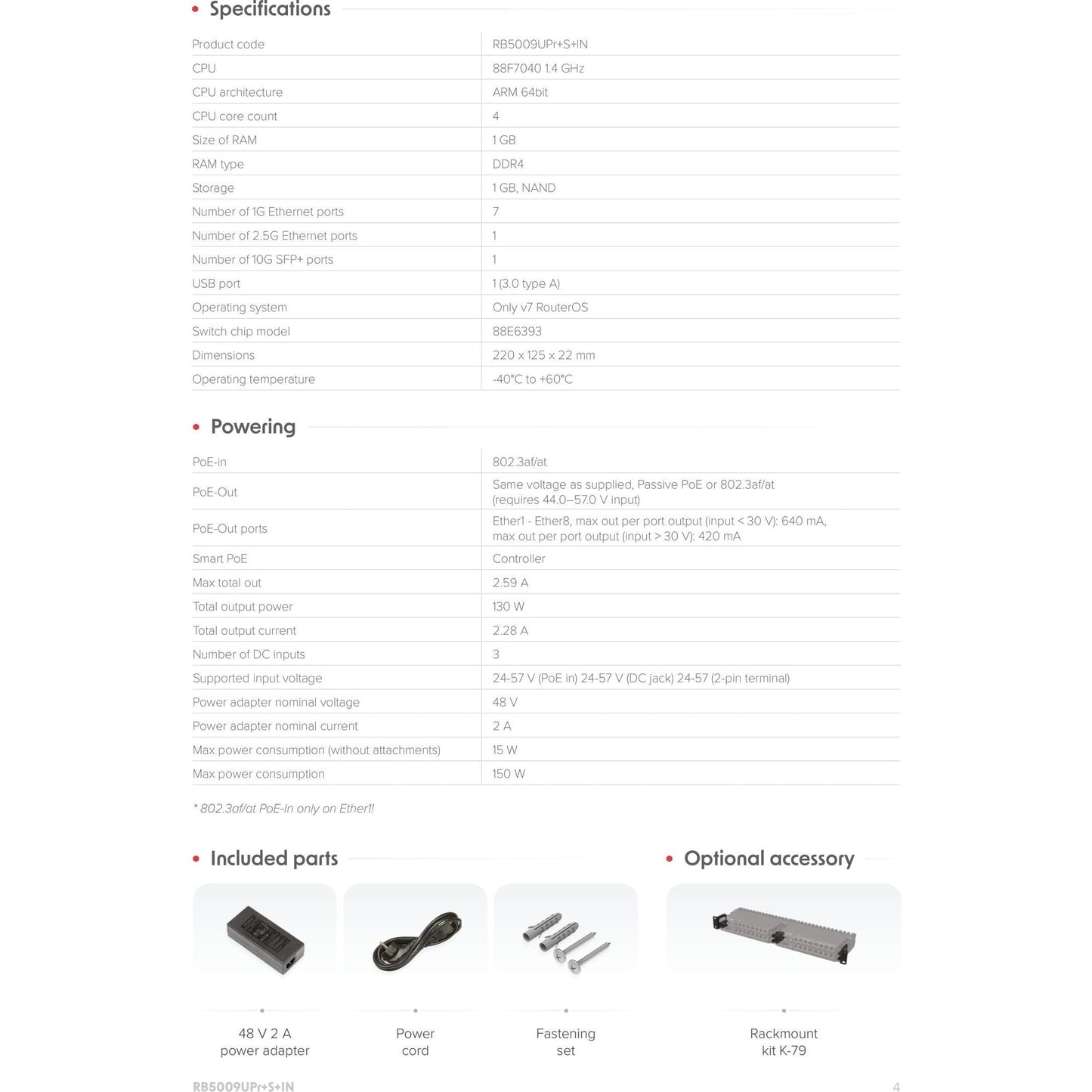MikroTik 7 Gigabit 1x 2.5Gbps 1SFP+ 4 Core PoE Router | RB5009UPr+S+IN