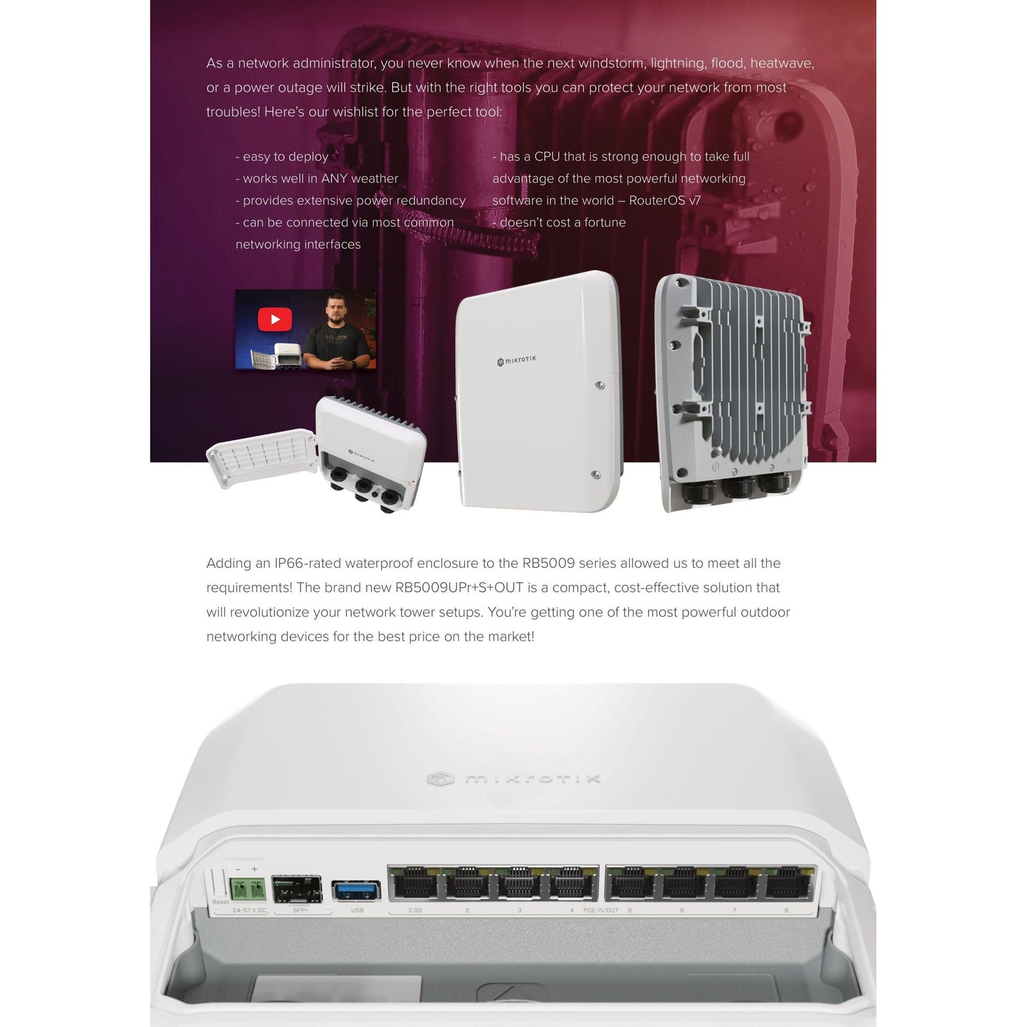 MikroTik 7 Port Gigabit 1x 2.5Gbps 1SFP+ 4 Core Outdoor PoE Router | RB5009UPr+S+OUT