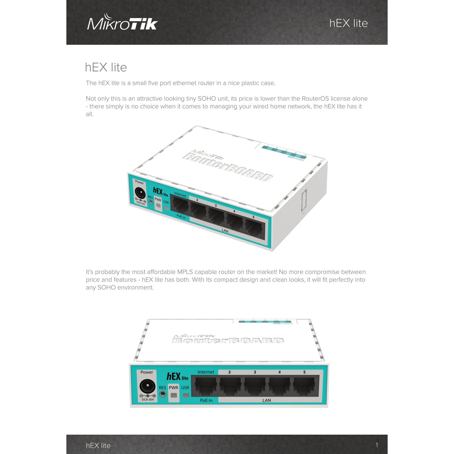 MikroTik hEX Lite 5 Port Ethernet Desktop Router | RB750r2