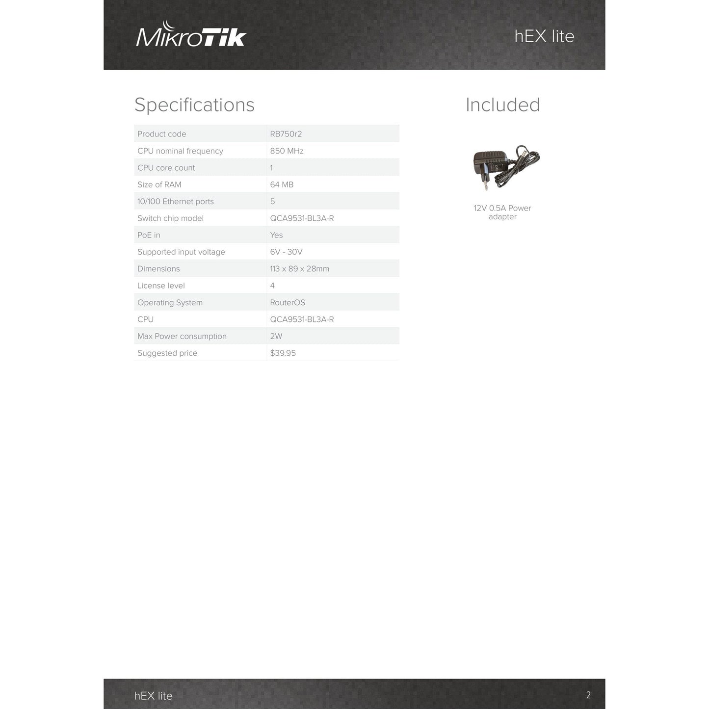 MikroTik hEX Lite 5 Port Ethernet Desktop Router | RB750r2