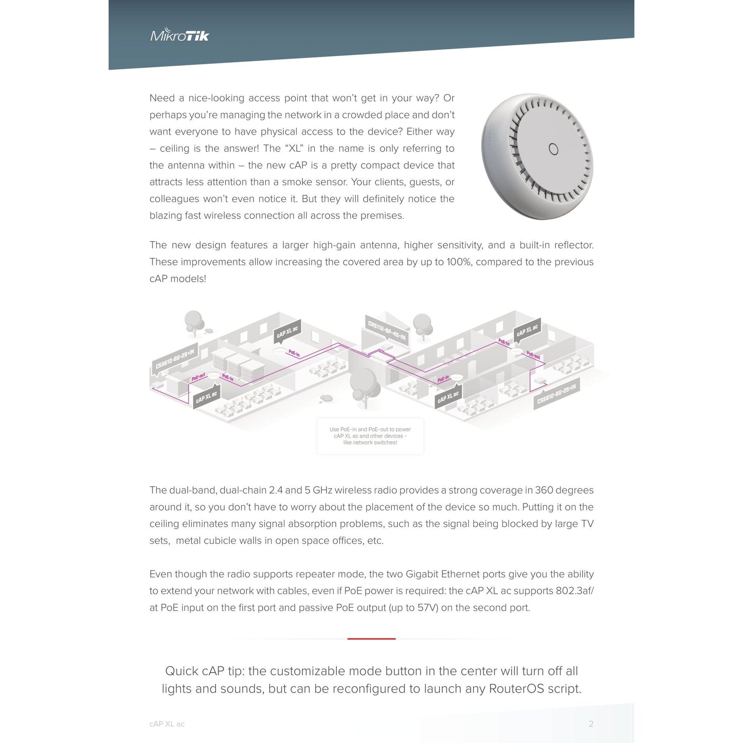 MikroTik cAP XL ac Dual Band 1200Mbps WiFi 5 Ceiling AP | RBcAPGi-5acD2nD-XL