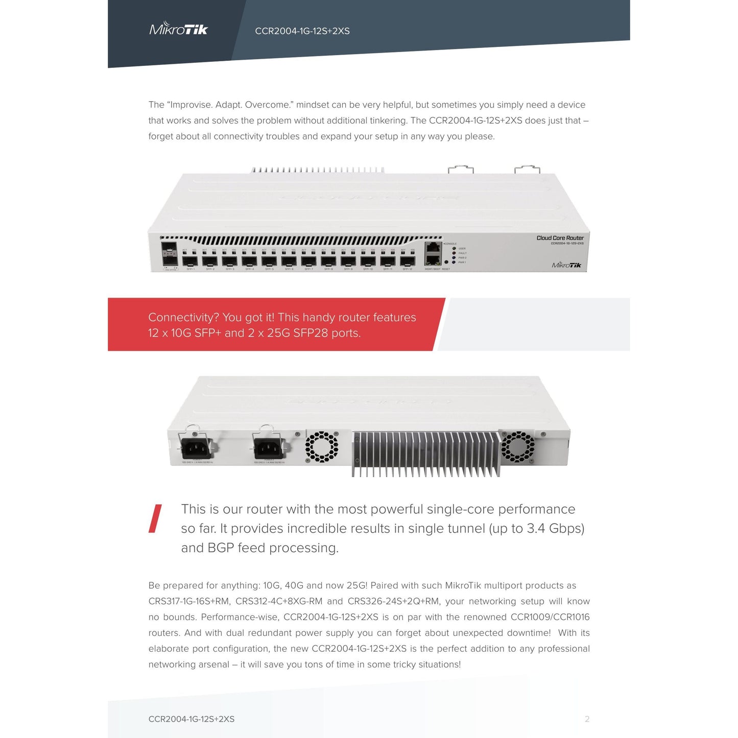 MikroTik Cloud Core 12 Port SFP+ 2 SFP28 4 Core Router | CCR2004-1G-12S+2XS