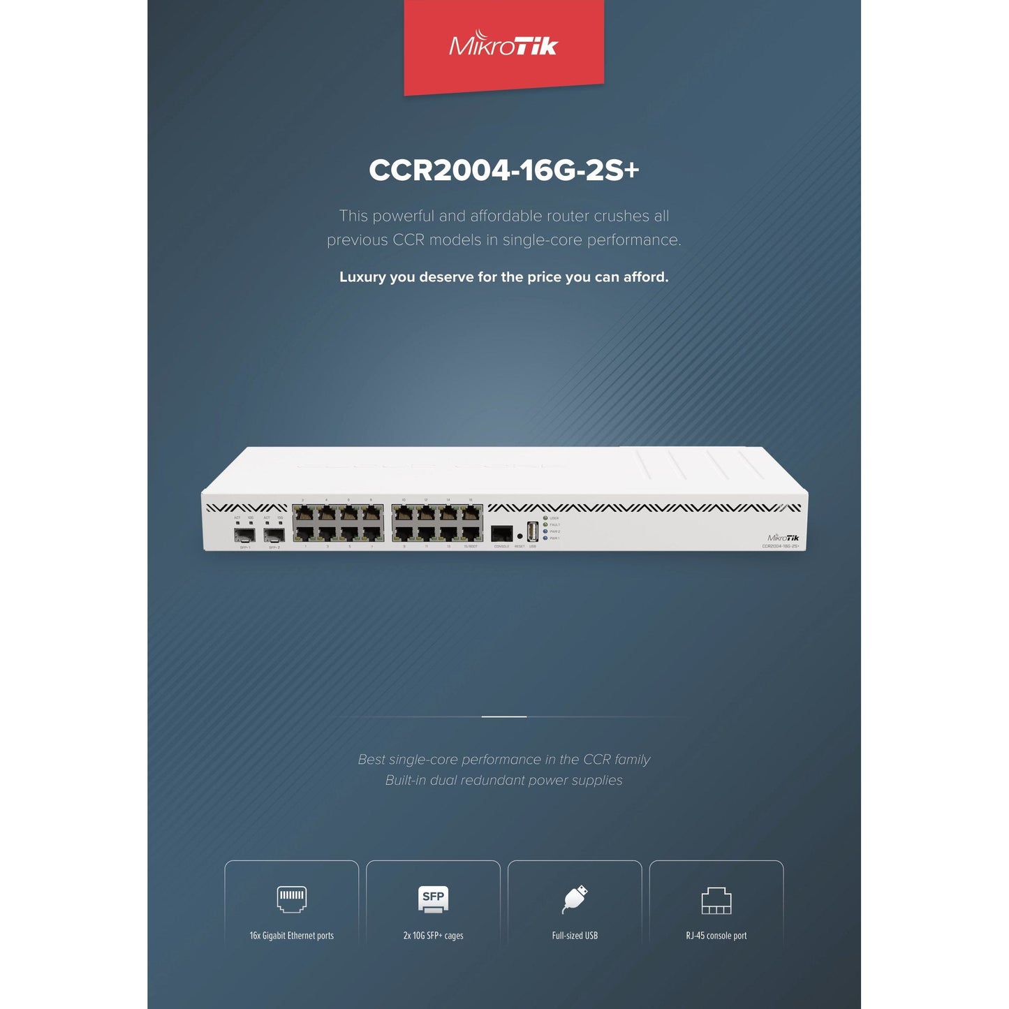 MikroTik Cloud Core 16 Port Gigabit 2SFP+ 4 Core Router | CCR2004-16G-2S+
