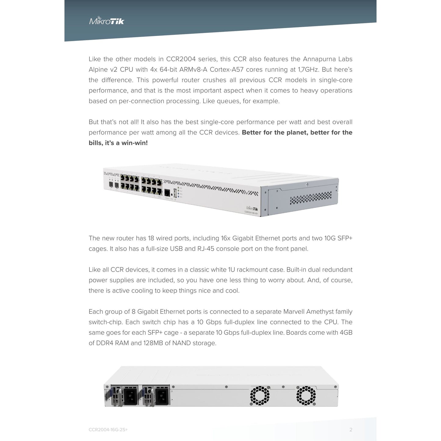 MikroTik Cloud Core 16 Port Gigabit 2SFP+ 4 Core Router | CCR2004-16G-2S+
