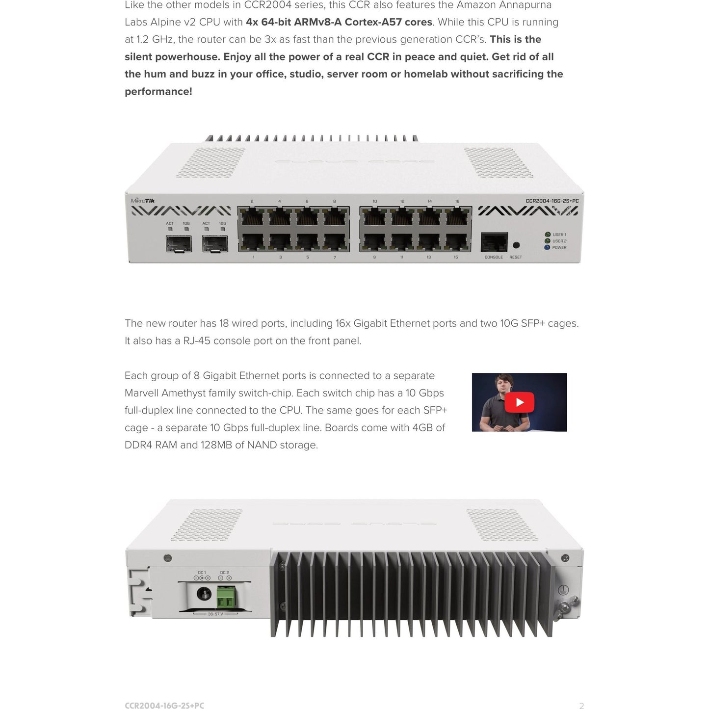 MikroTik Cloud Core 16 Port Gigabit 2SFP+ Passive Cooling Router | CCR2004-16G-2S+PC