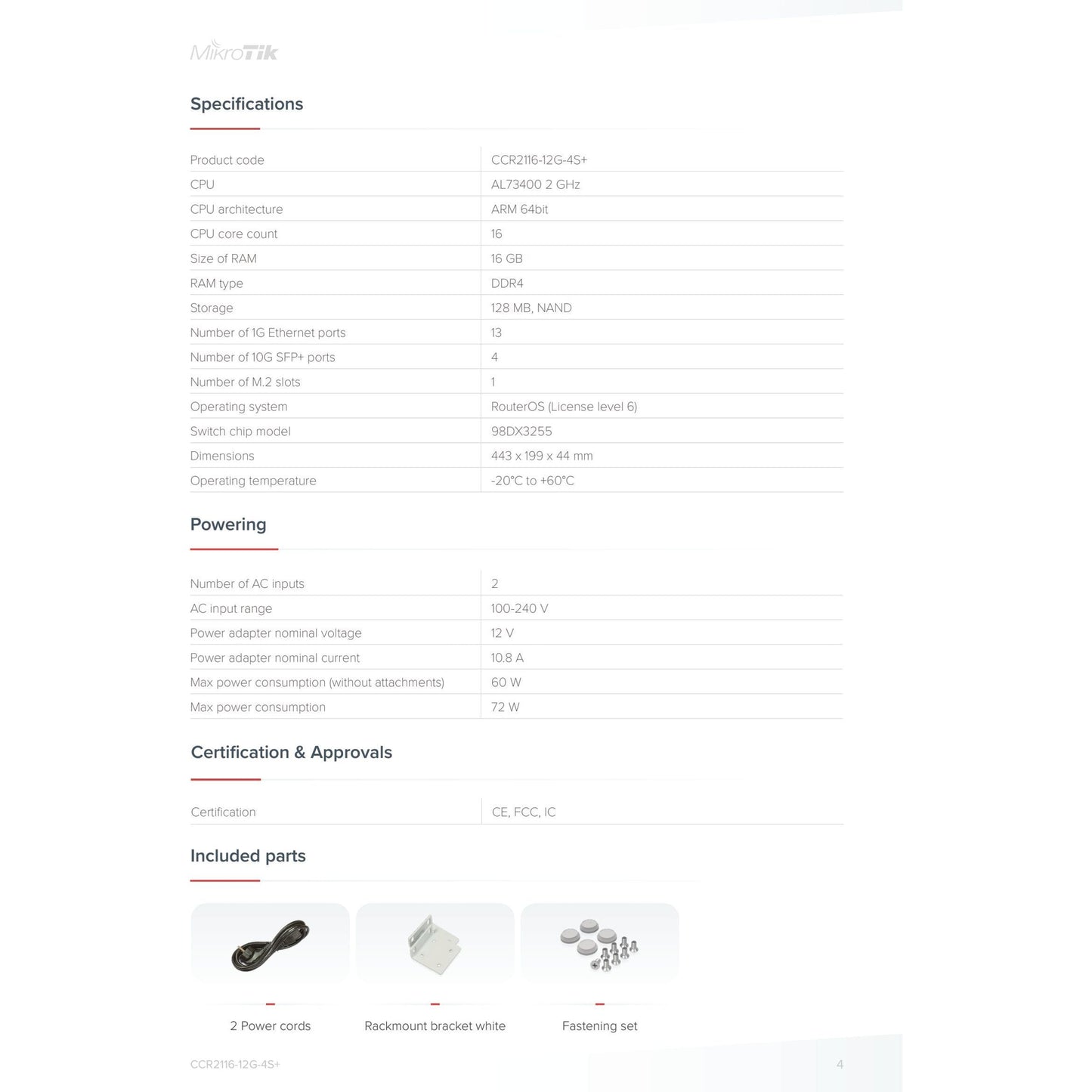 MikroTik Cloud Core 12 Port Gigabit 4SFP+ 16 Core Router | CCR2116-12G-4S+