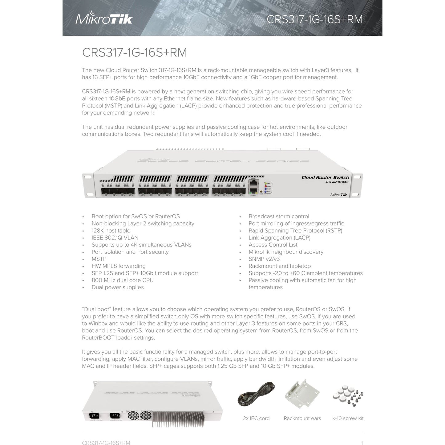 MikroTik Cloud Router Switch 16 Port SFP+ | CRS317-1G-16S+RM