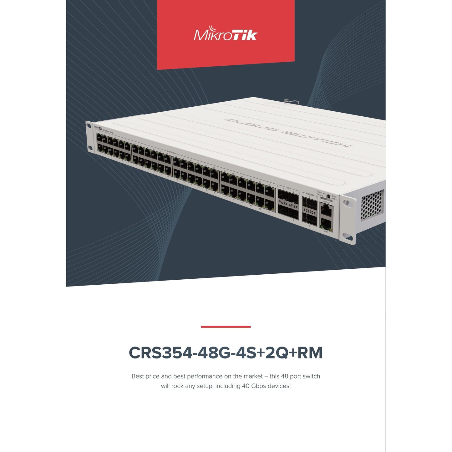 MikroTik Cloud Router Switch 48 Port Gigabit 4SFP+ 2 QSFP+ | CRS354-48G-4S+2Q+RM