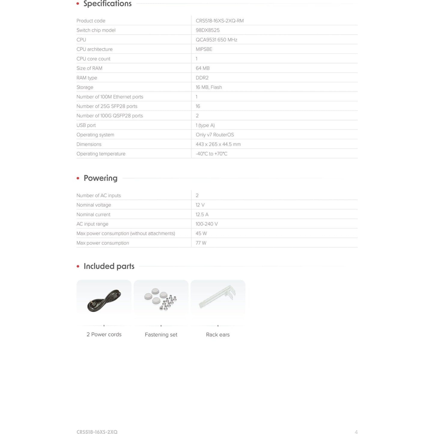 MikroTik Cloud Router Switch 16 Port SFP28 2 QSFP28 | CRS518-16XS-2XQ-RM