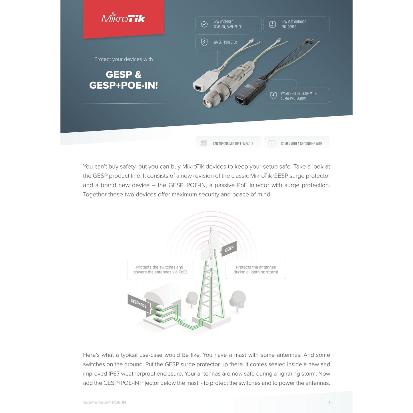 MikroTik Indoor Gigabit PoE Injector with Surge Protection | GESP+POE-IN