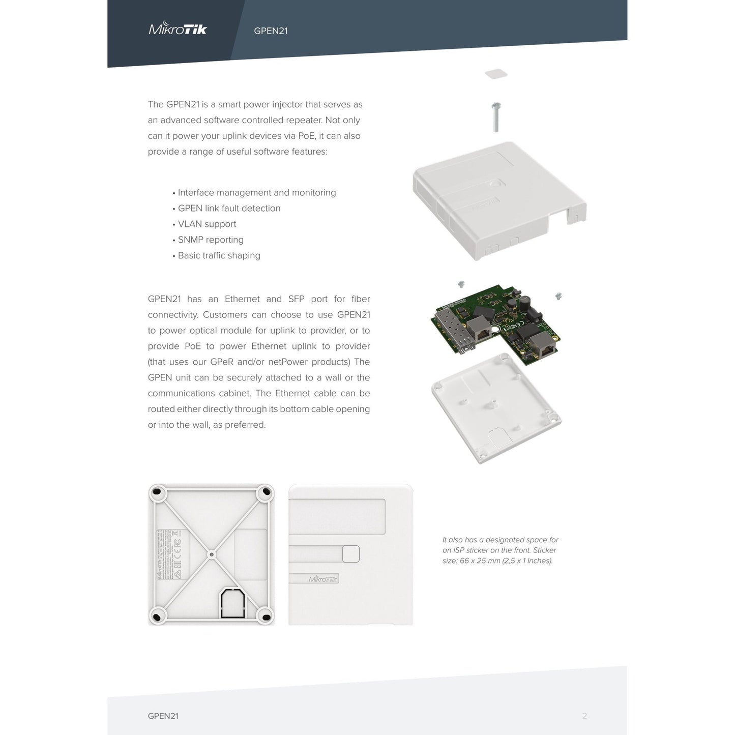 MikroTik GPEN21 Smart Media Converter with PoE Pass-through | GPEN21