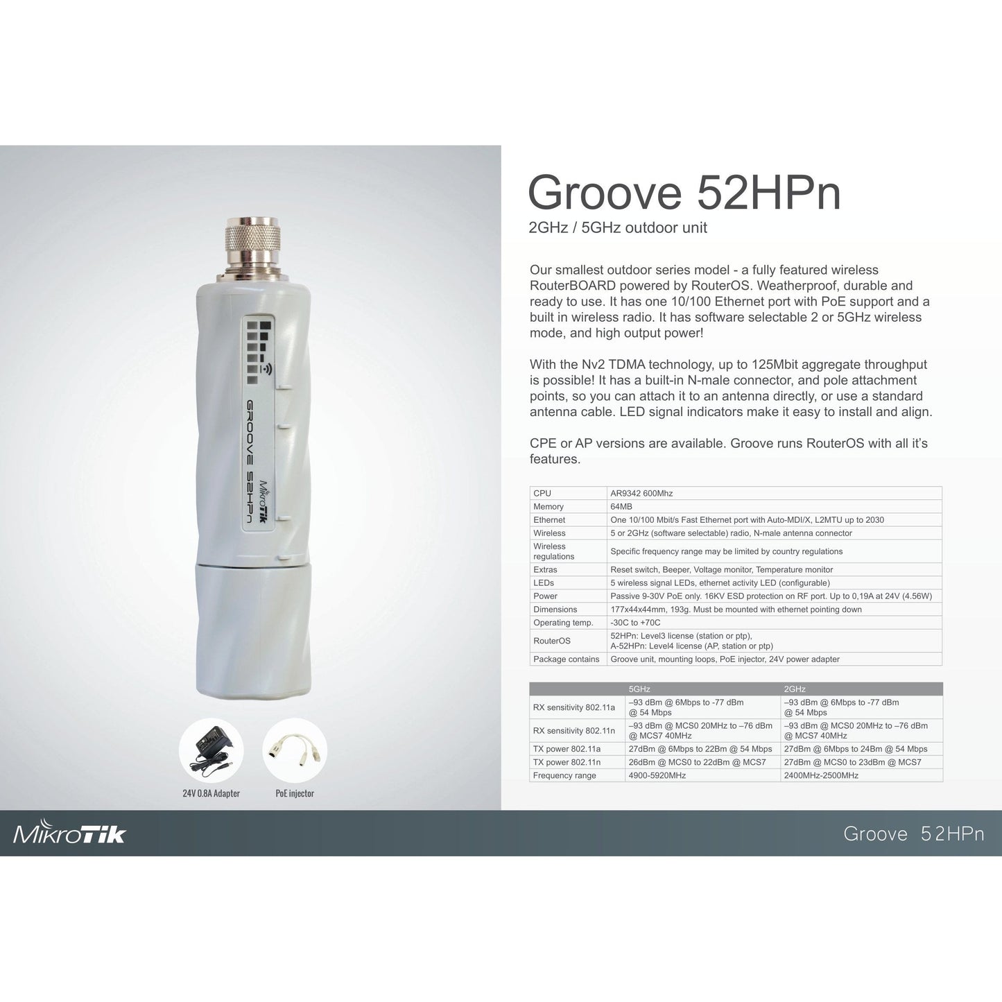 MikroTik GrooveA 52 Dual Band L4 Outdoor WiFi Radio | RBGrooveA-52HPn