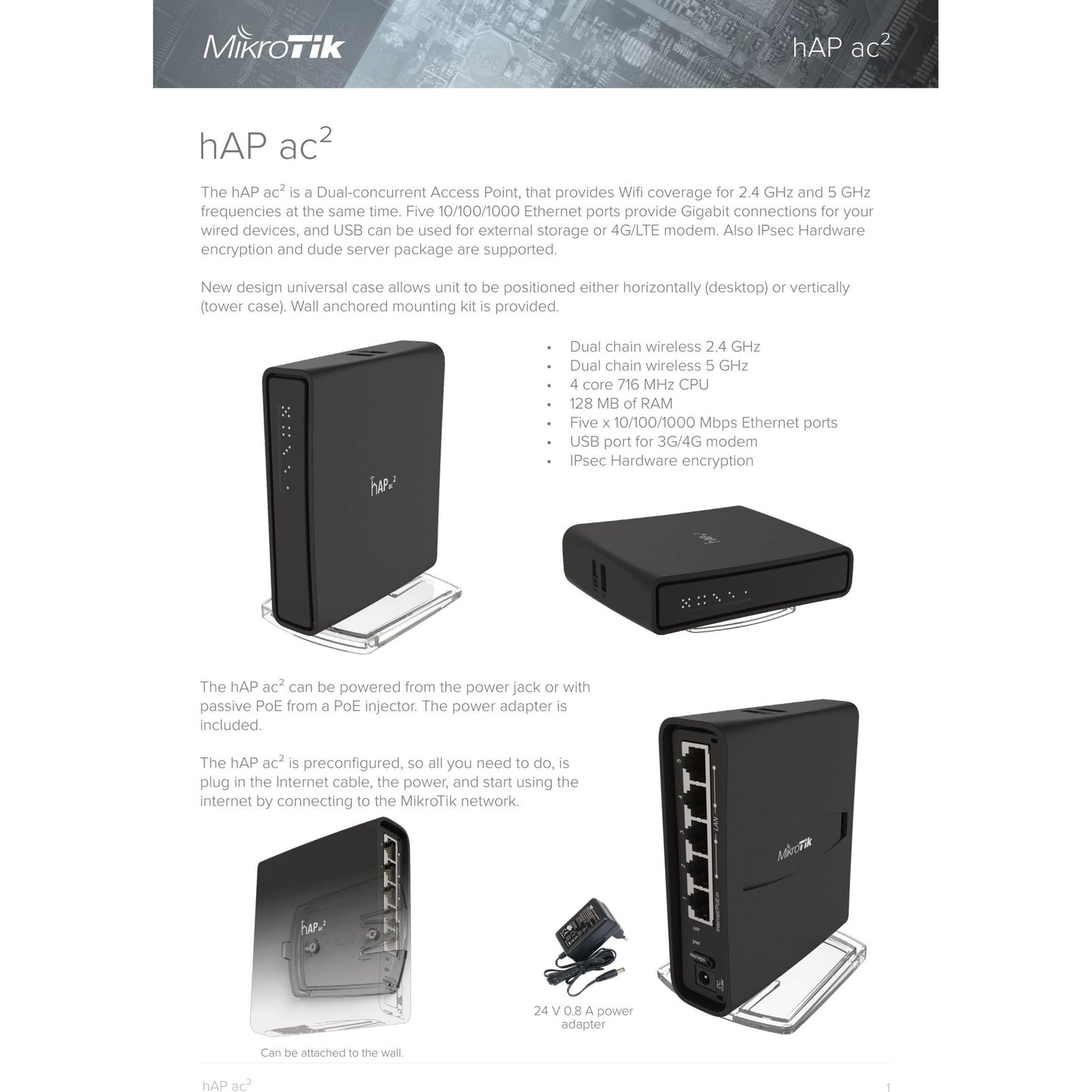 MikroTik hAP ac2 5 Port Gigabit 1200Mbps WiFi 5 Router | RBD52G-5HacD2HnD-TC