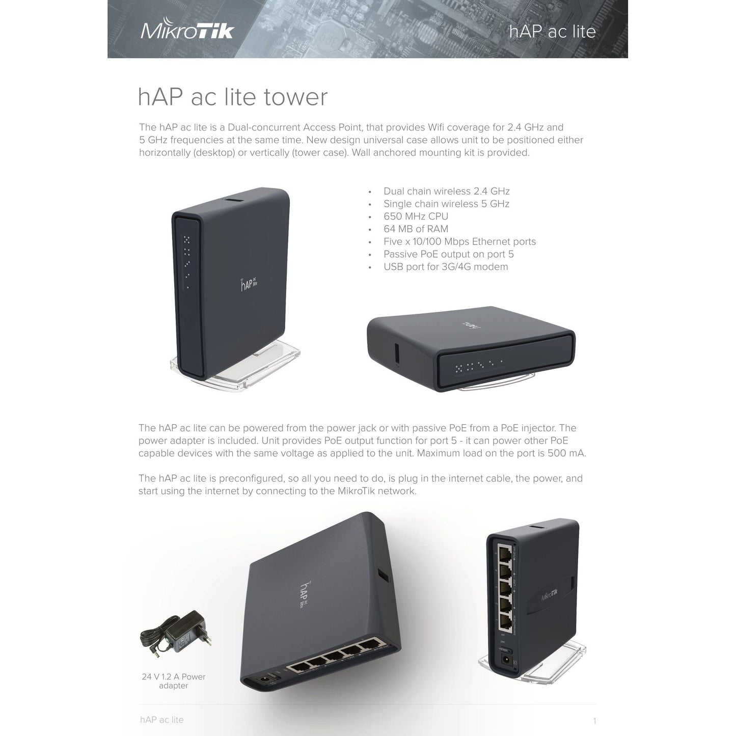 MikroTik hAP ac Lite Tower 5 Port Ethernet 750Mbps WiFi 5 Router | RB952Ui-5ac2nD-TC