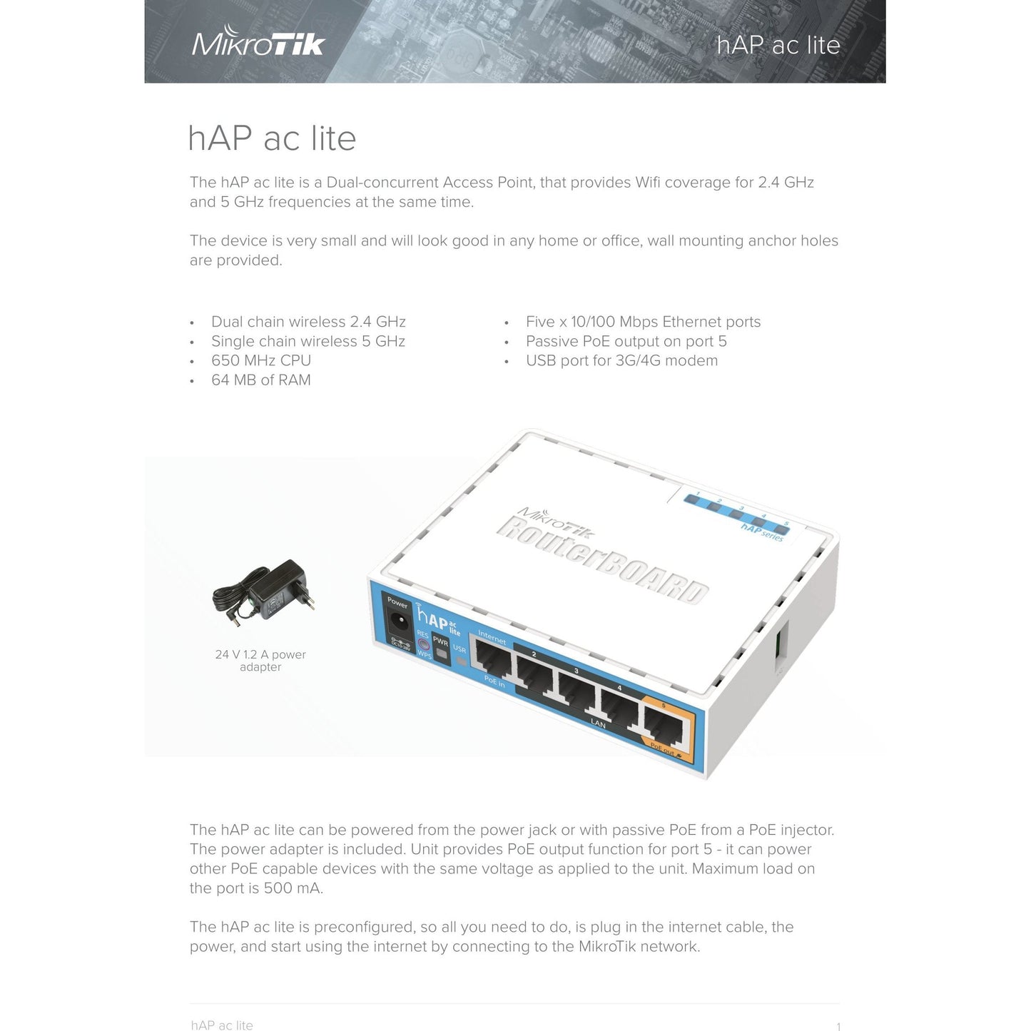 MikroTik hAP ac Lite 5 Port Ethernet 750Mbps WiFi 5 Router | RB952Ui-5ac2nD